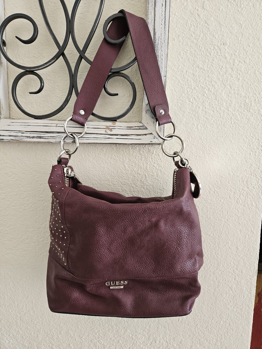 GUESS Women's Studded Shoulder Bag in Deep Wine